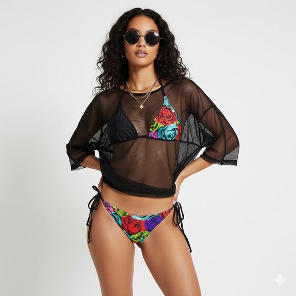 *Volcom Black and Floral Bikini Top - Picture 1 of 7